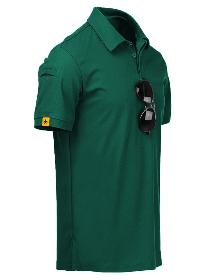 ZITY Mens Polo Shirt Short Sleeve Sports Tactical T-Shirt Athletic Golf Polos Daily Casual Stylish Collared Shirts for Men Forest Green Large - Image 1